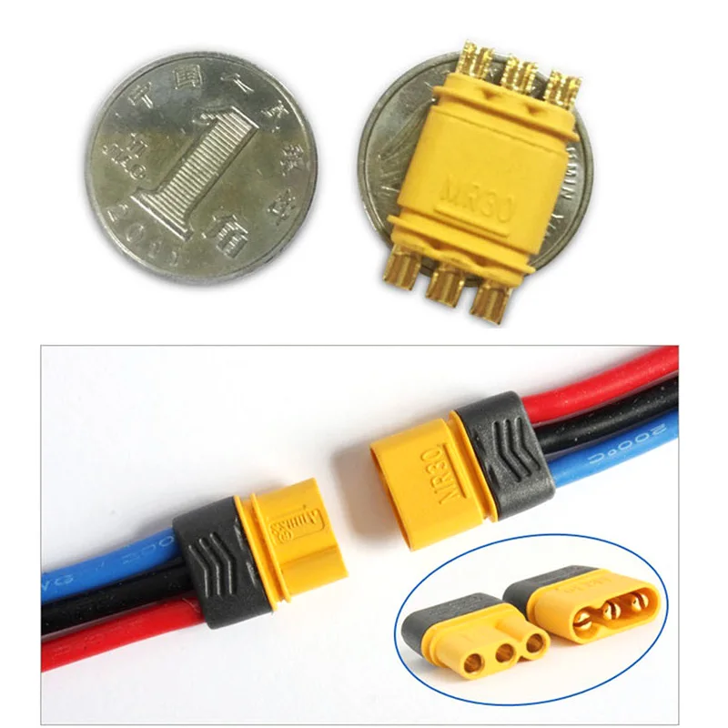 1/2 pair AMASS MR30 Male Female Connector Plug with Sheath Banana Plug for RC Lipo Battery RC Multicopter Airplane 3