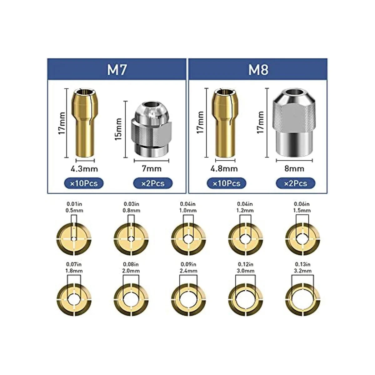 Drill Chuck Collet Set 28 Pcs Replacement Drill Keyless Bit Brass Set 1/32-1/8Inch