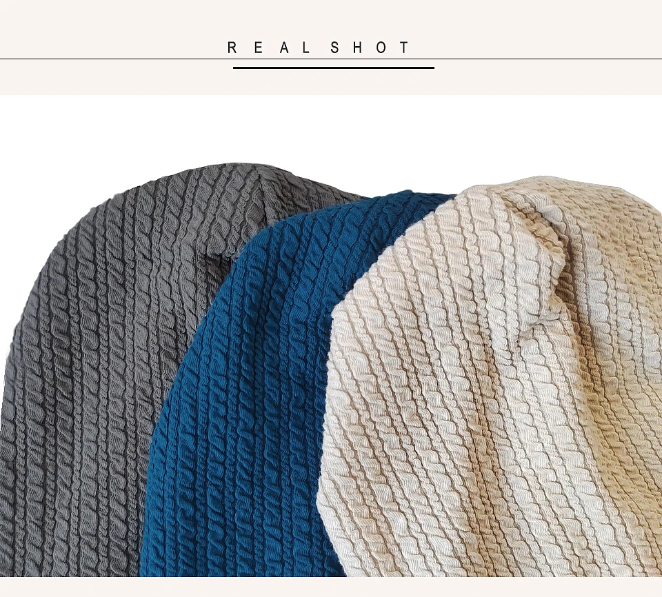 Geebro Frauen Einfarbig Falten Muster Beanie Hut Damen Mode Gestrickte Weiche Warmer Casual Stretch Baggy Skullies Kappe – Detail 7