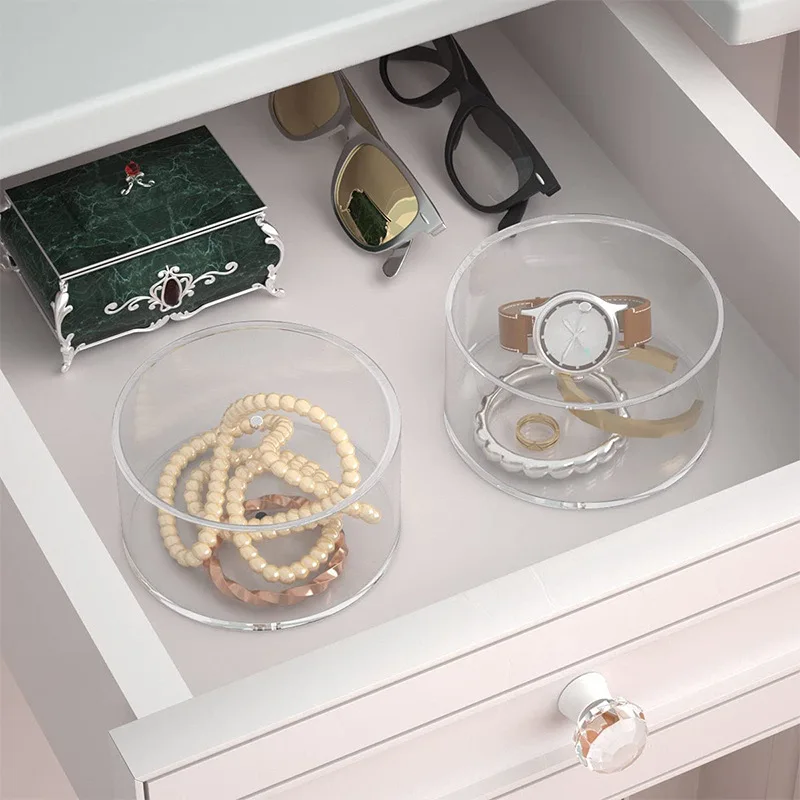 Acrylic Clear Round Storage Box Stackable Belt Rack Display Holder for Watch Jewelry Cosmetics Bracelets Rings Craft Toys Ties 3