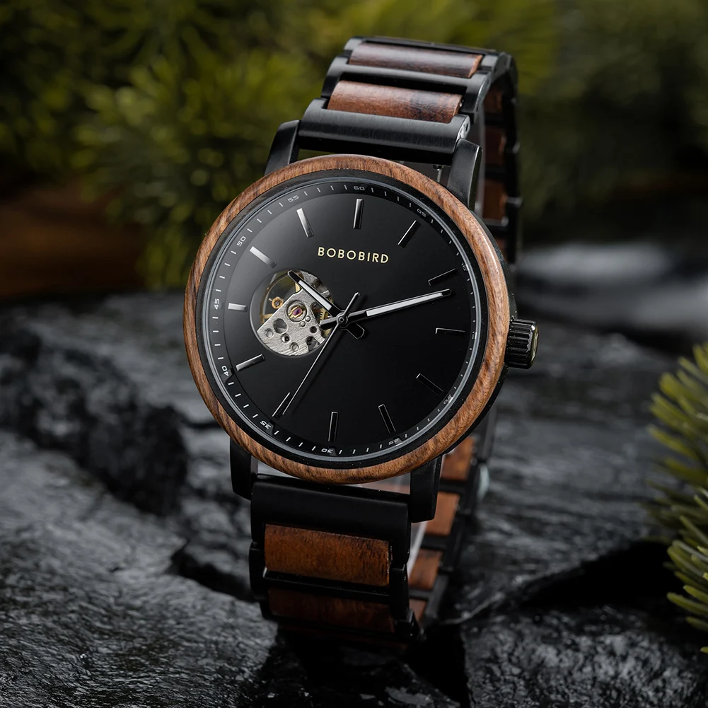 Mechanical Watch BOBO BIRD Classic Fashion Men's Automatic Wristwatch Tabby Wood Watches Gift Box reloj hombre