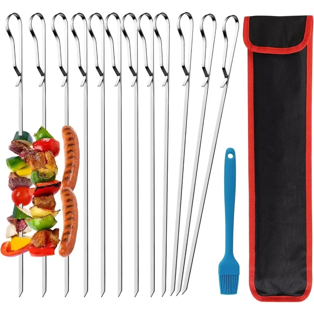 Barbecue Skewer Reusable Stainless Steel BBQ Hot Dog Skewers Kebab Iron Stick For Outdoor Camping Picnic Cooking Tools