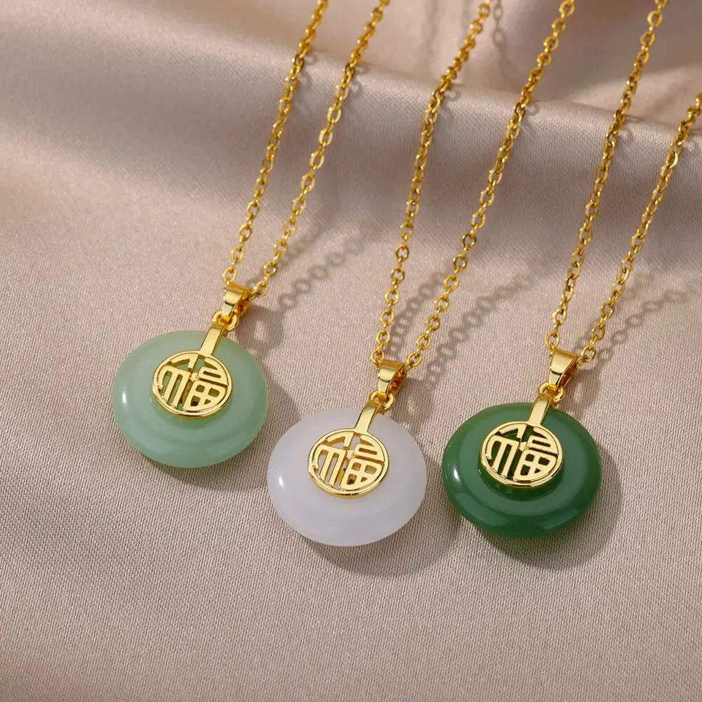 Stone Necklaces Stainless Steel Gold Color