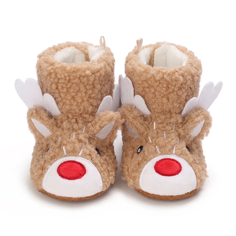 Baby Christmas Snow Boots Soft Sole Cartoon Elk Non-Slip First Walker Shoes Winter Warmer Infant Boots children s snow boots autumn winter baby girls boys shoes 1 2y velvet kids toddler shoes non slip infant boots cute bunny ears