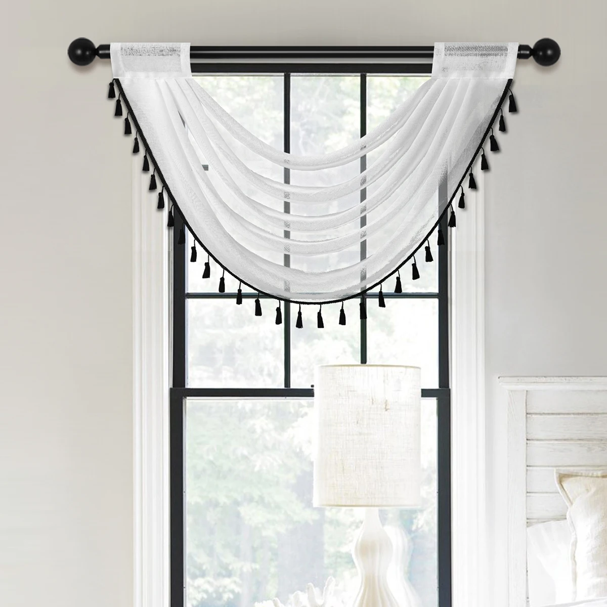 1 PC white sheer window valance for the living room rod pocket romantic voile valance for the window door decor tie valance curtain japanese valance decor