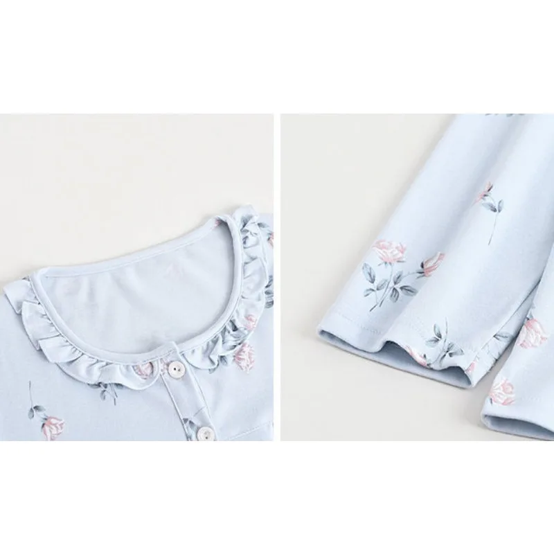 Pajama Women's Spring Autumn Long Sleeved Sleepwear Pure Cotton Sweet Elderly Loungewear Cardigan Loose Oversized Homewear Set