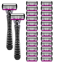 Premium 6 - Layer Stainless Steel Safety Razor with Silicone Grip (2Handle and 24Blades)