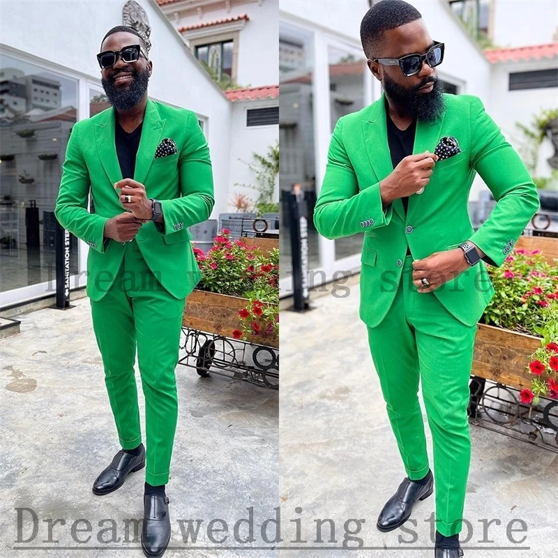 

Костюм мужской зеленый из блейзера и брюк, повседневный смокинг, однобортный модный брючный костюм на заказ, весна