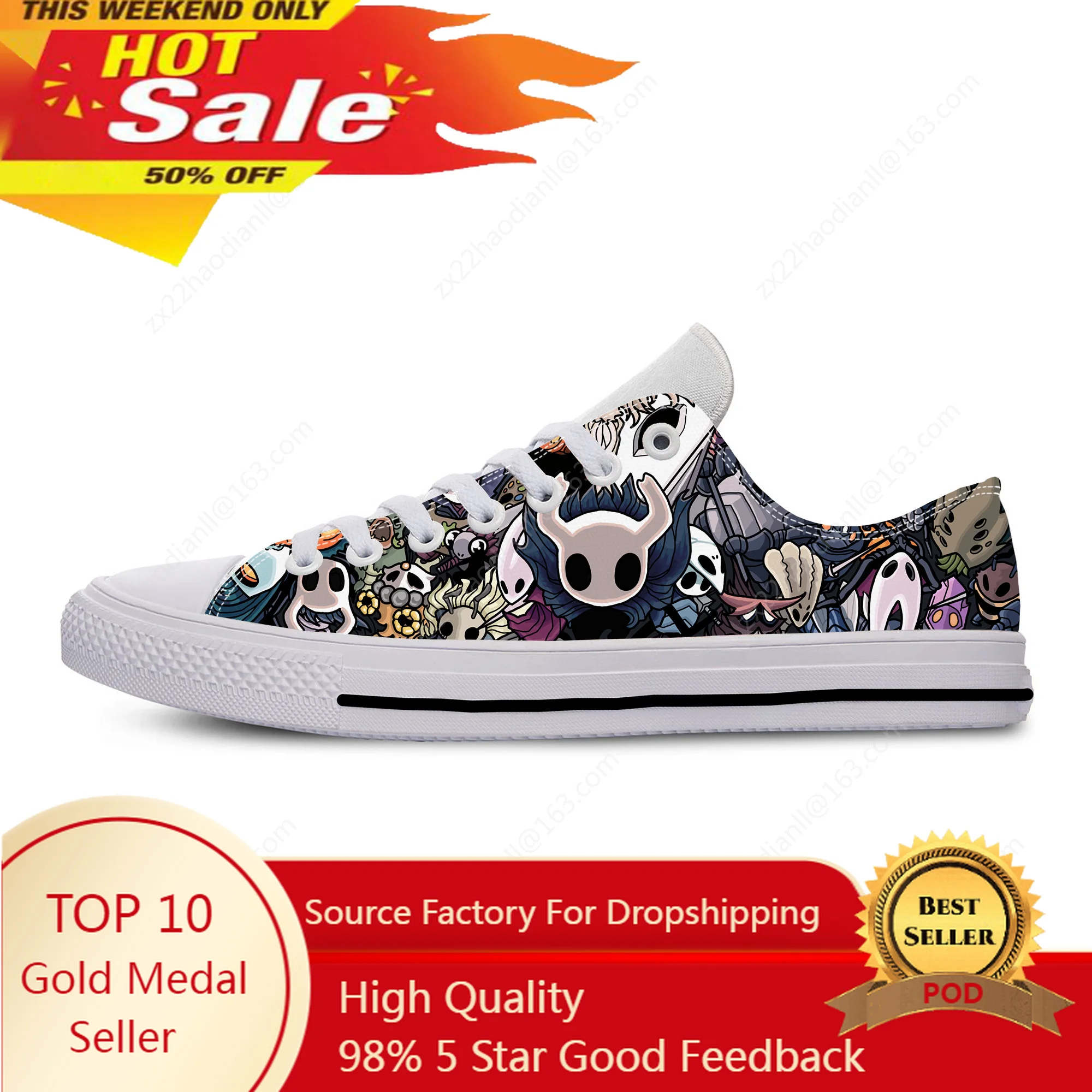 Anime Cartoon Game Ghost Hollow Knight Cool Funny Casual Cloth Shoes Low Top Breathable Lightweight 3D Print Men Women Sneakers