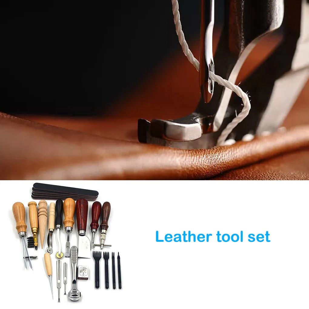 

18 Pieces/Set Punching Tool Leather Hole Stitching Tools with Handle
