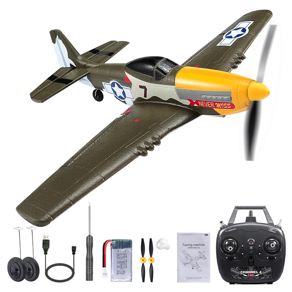 New P51 Mustang RC Plane 2.4G 4CH 6 Axis 410MM Wingspan Foam  Fighter One Key Aerobatic RTF Aircraft Glider Toys Gifts 6