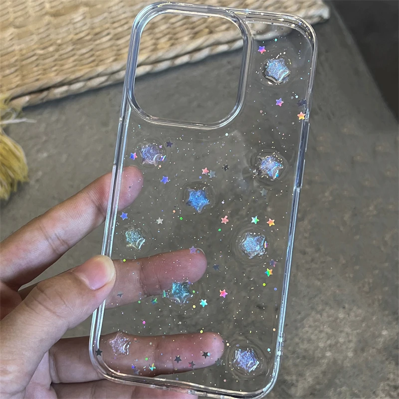Luminous Little Star Glitter Clear Phone Case with 3D Epoxy Design