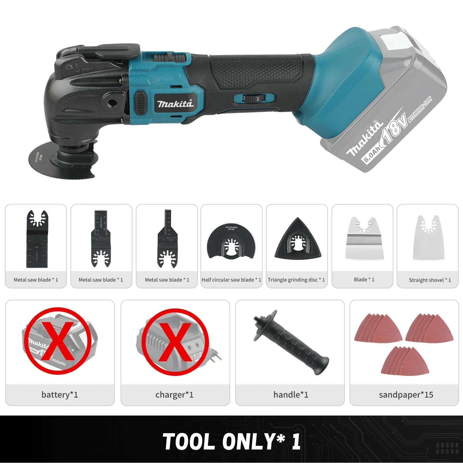 Makita 18V Trimming Cutter: 6-Gear Settings, 18/20V Li-Ion Battery, 340-326mm Length, Multi-Use for Sawing, Cutting, Shoveling