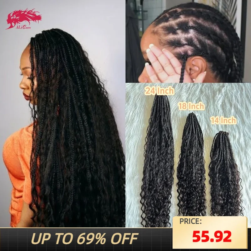 

24/30 Inch Crochet Boho Box Braids With Human Hair Curls Synthetic Braid With Human Hair Curls Braiding Hair Extensions