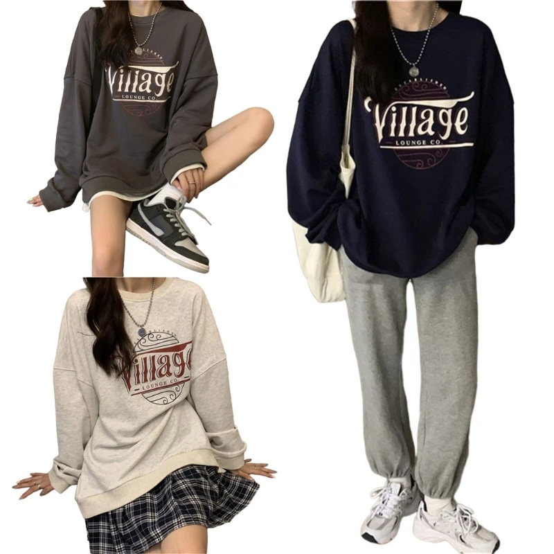 

Women Crewneck Pullover Top Letter Graphics Long Sleeve Sweatshirt Streetwear
