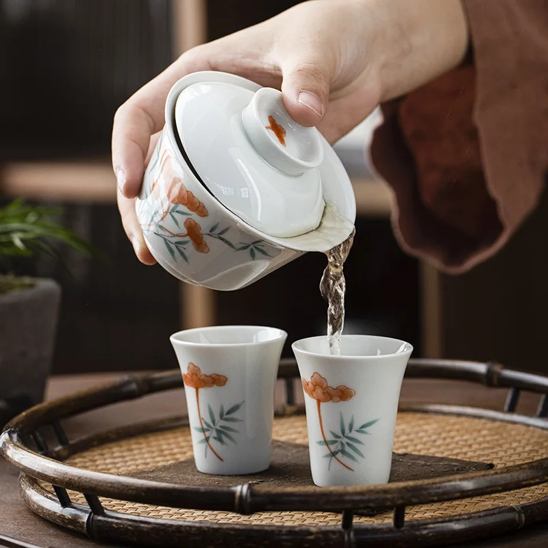 

Gaiwan Tureen Tibetan Infuser Teaware Hand Painted Ceramic Ercai Cover Bowl Cups of Large Capacity Tea Kungfu Set Ceremony Mugs