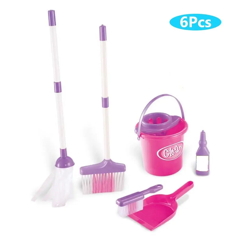 6Pcs/Set Great Kids Toys Gentle Texture Simulation Toys Wear-resistant Entertainment Emulation Broom Bucket Set