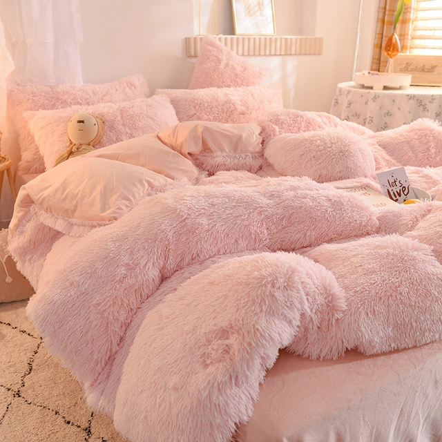 Housse de couette polaire en cachemire doux, taie d'oreiller en flanelle,  literie épaisse et chaude, hiver - AliExpress