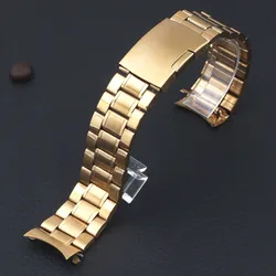 Premium Stainless Steel Watch Strap with Arc Curved Metal Ends - Unisex Bracelet Style - 20mm (Gold)