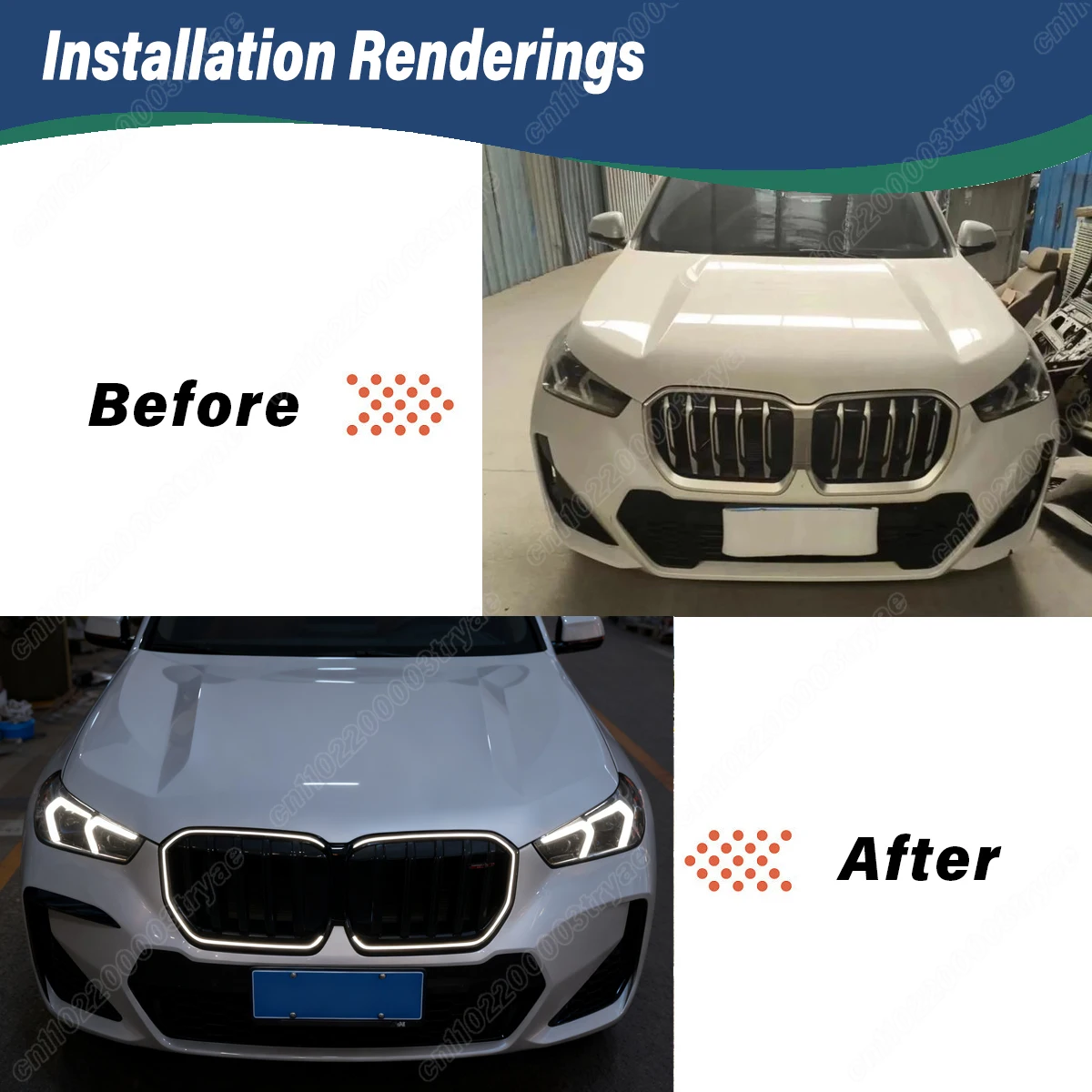 BMW X1 U11 U12 2023 2024 2025 자동차 전면 범퍼 이중 라인 조명 라디에이터 그릴 레이싱 워터 탱크 쉴드 바디 키트