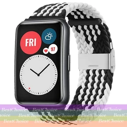 Nylon Braided Adjustable Watch Strap with Metal Connector for Huawei Fit 3 (Black White Tri)