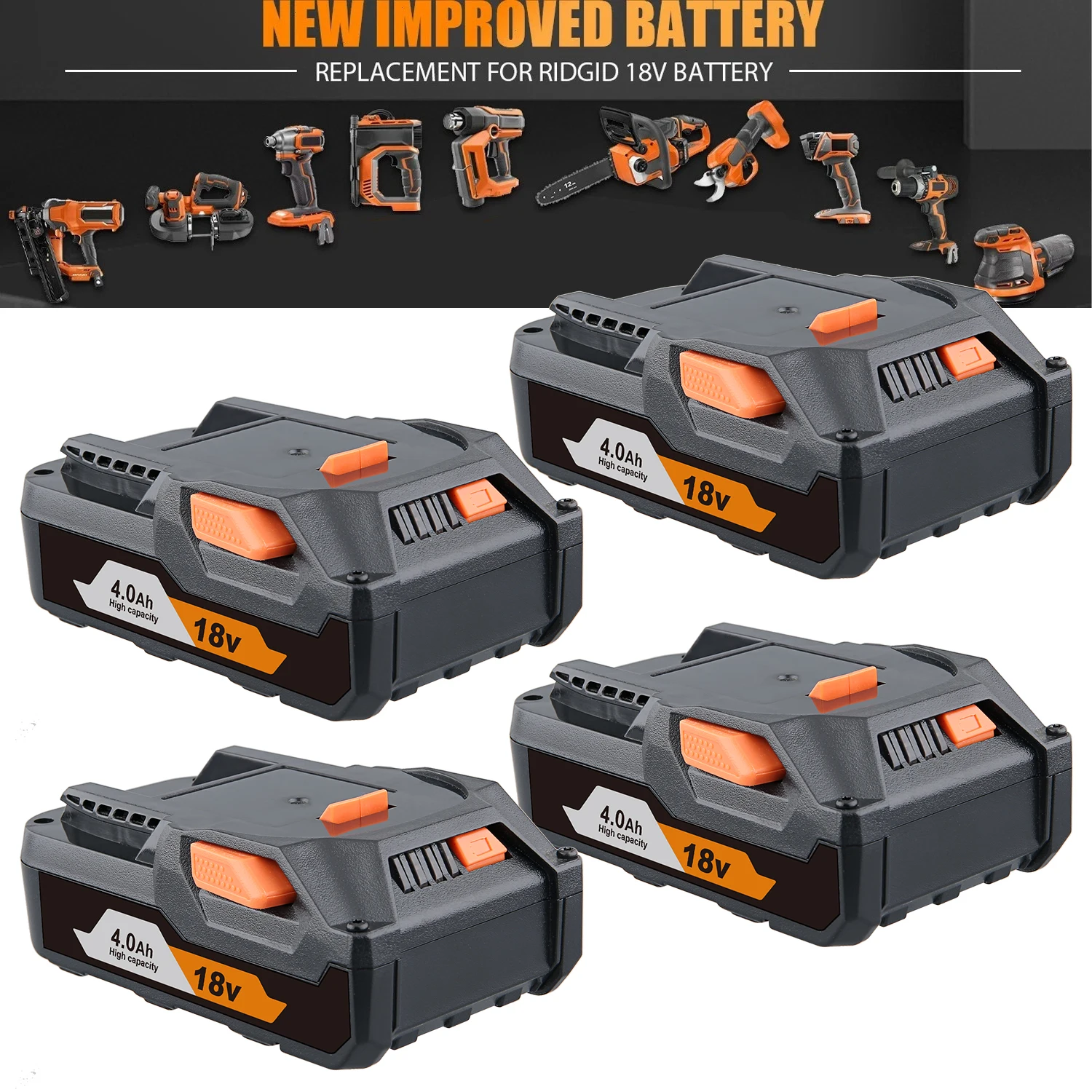 1/2/4Pack R840085 4.0Ah Replace for Ridgid 18V Lit-on Battery Pin R840087 R840086 AC840085 AC840086 Compatible with Power Tool