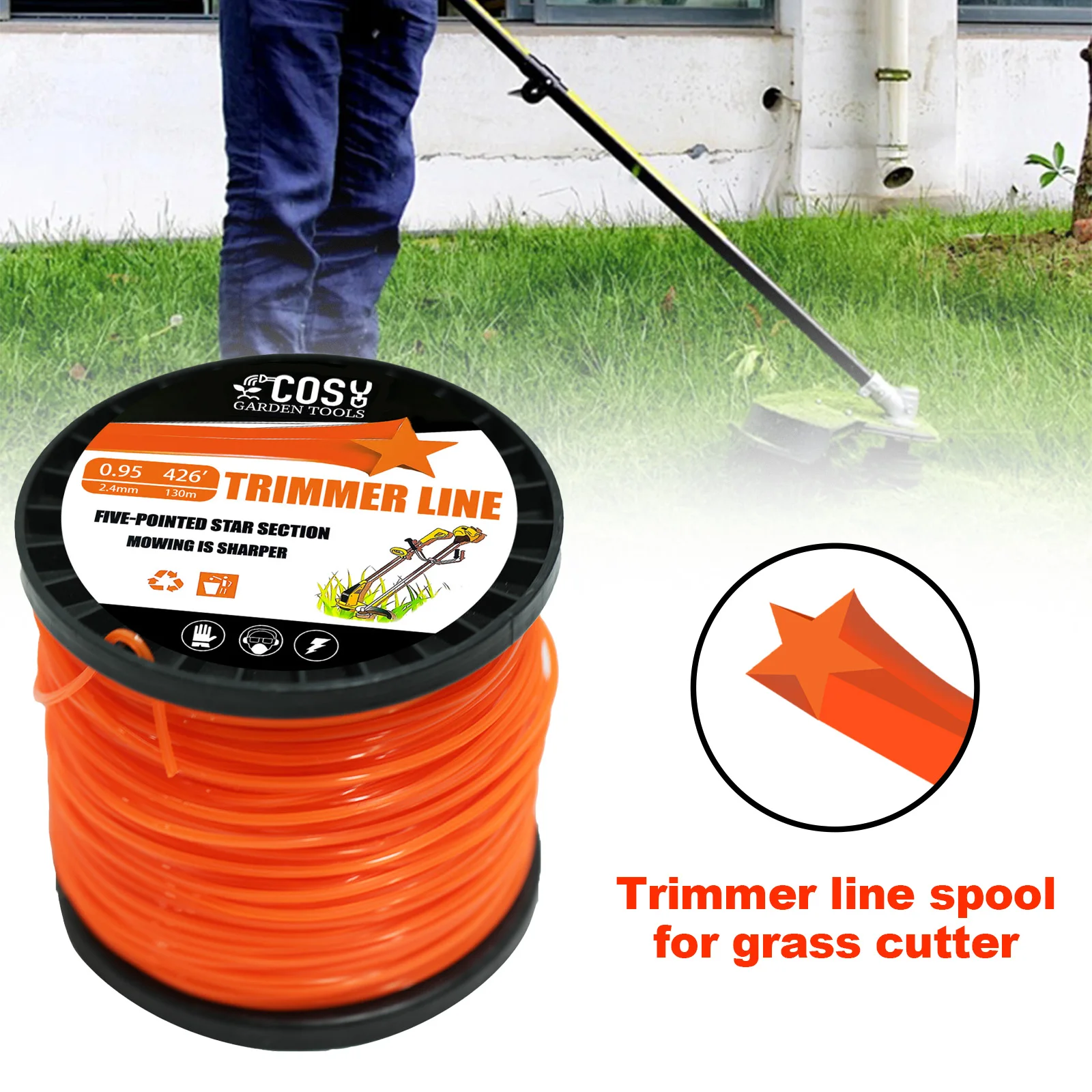 Grass Trimmer Line 2.7mmx100m Pentagram Trimmer Head String Nylon Mowing Trimmer Line for Grass Roll Grass Rope Line Lawn Mower Accessories