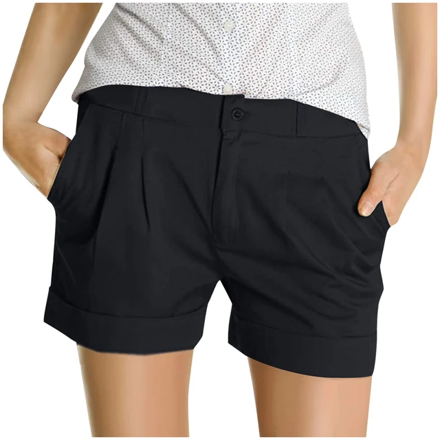 Cintura alta algodão e linho shorts para mulher livre cinto verão solto  perna larga bermudas mujer khaki preto ou branco shorts feminino -  AliExpress