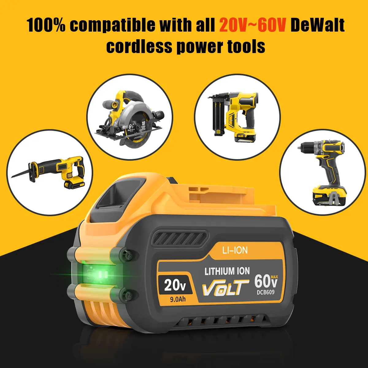 60V 9000mAh For Dewalt DCB609 Battery Replacement Li-ion Battery DCB200 DCB606 DCB205 DCB206 DCB209 DCB182 Power Tool Battery