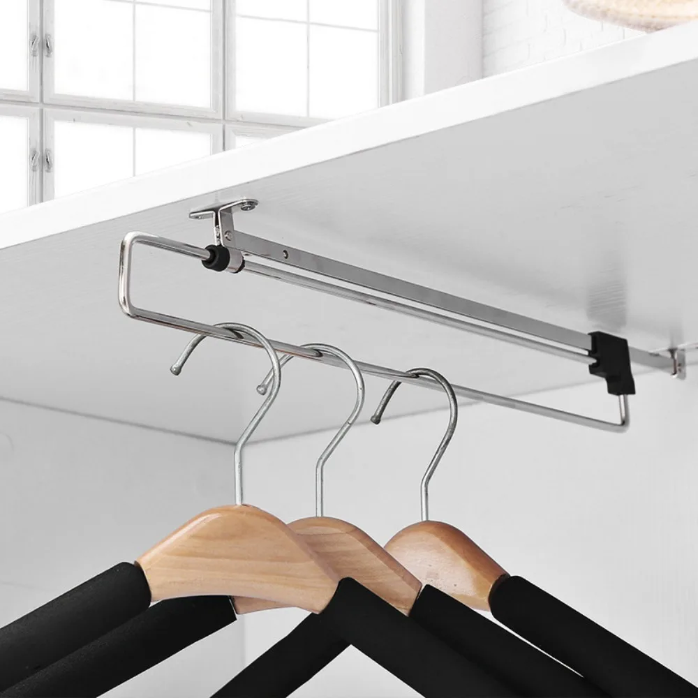 Pull Out Rail Extending Rack Iron Telescopic Clothes Rod Heavy Duty Retractable Cabinet Hanger Space Saving Sliding Bar Holder 4