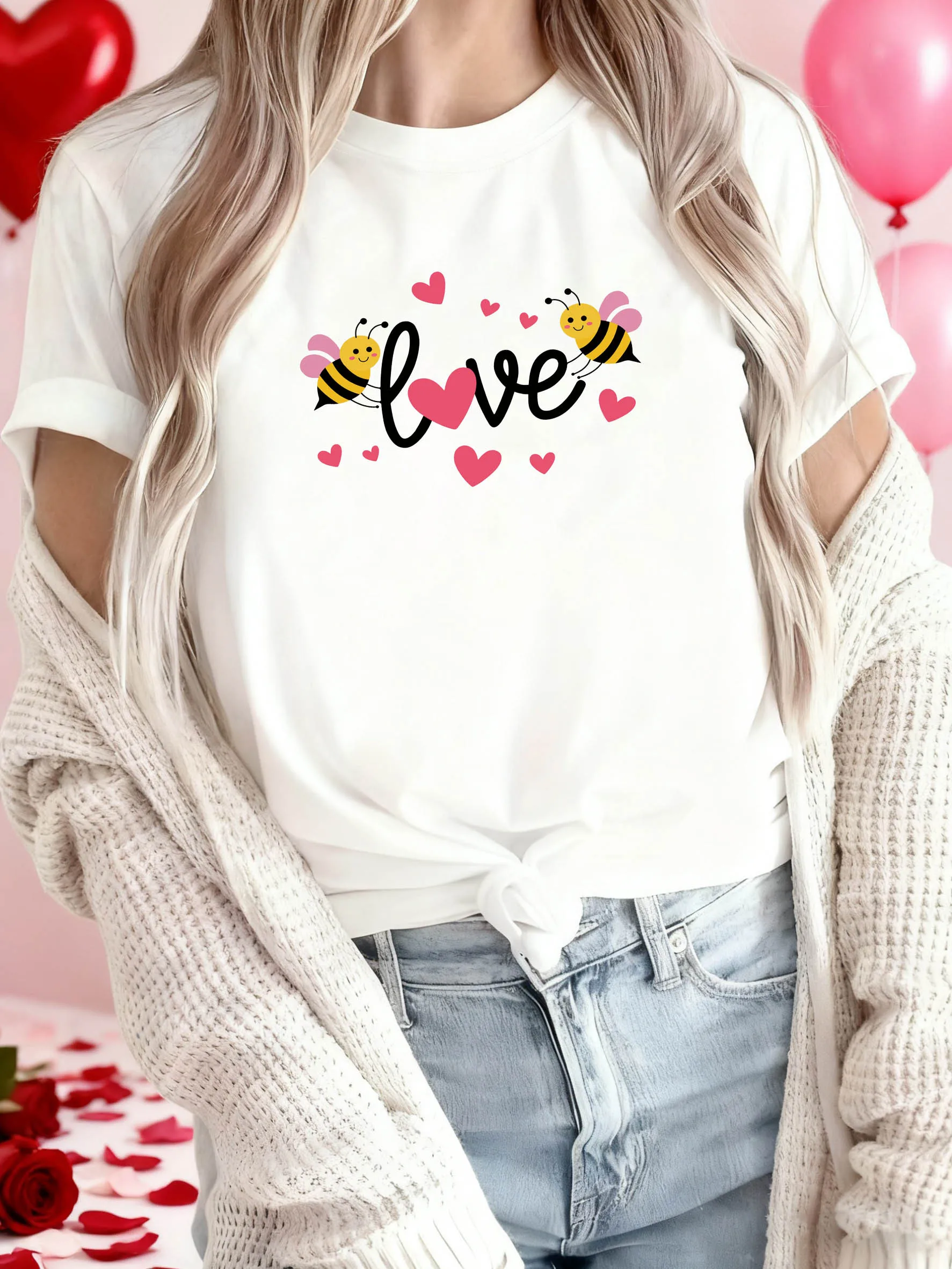 Women's Honeycomb Love Print Sleeve Crew Neck Summer Top with Beehive Cute Costume Outfit Tee Harajuku Sleeve Aesthetic Clothes