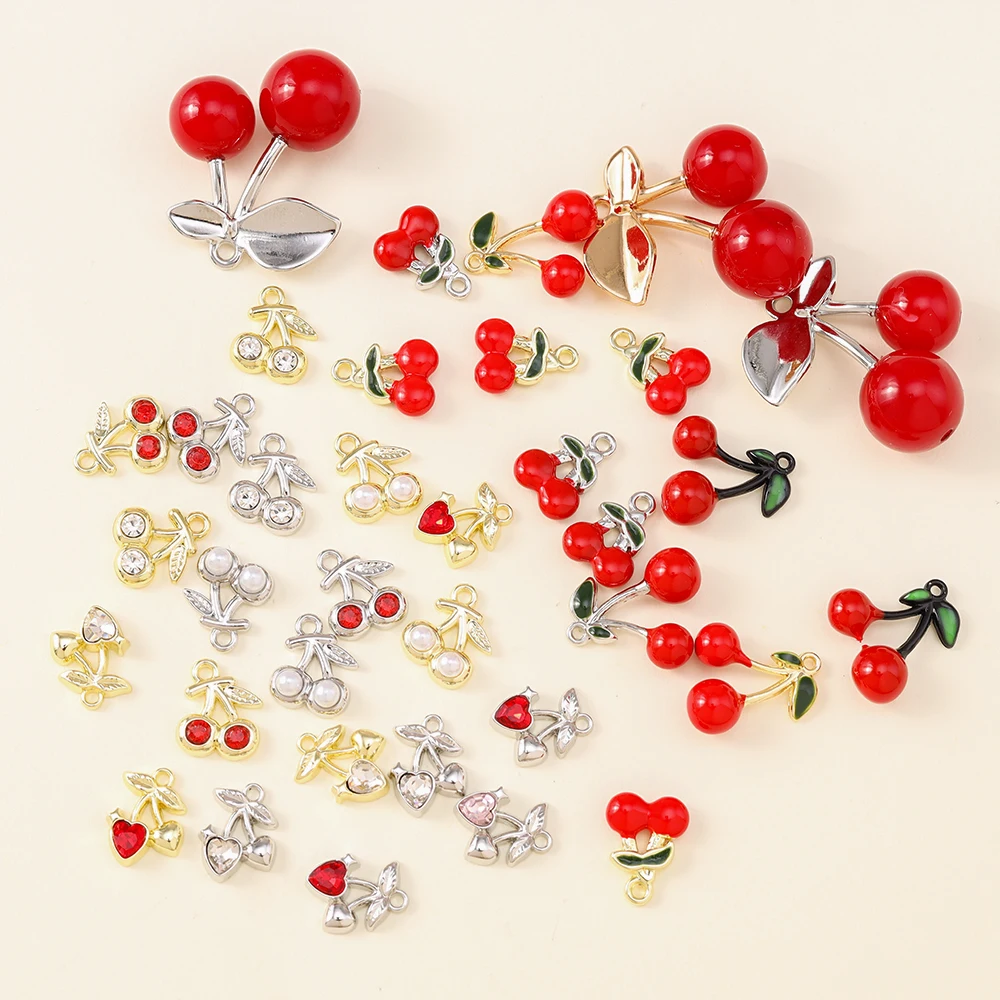Exquisite Red Cherry Charms for DIY Jewelry Creations - Set of 5