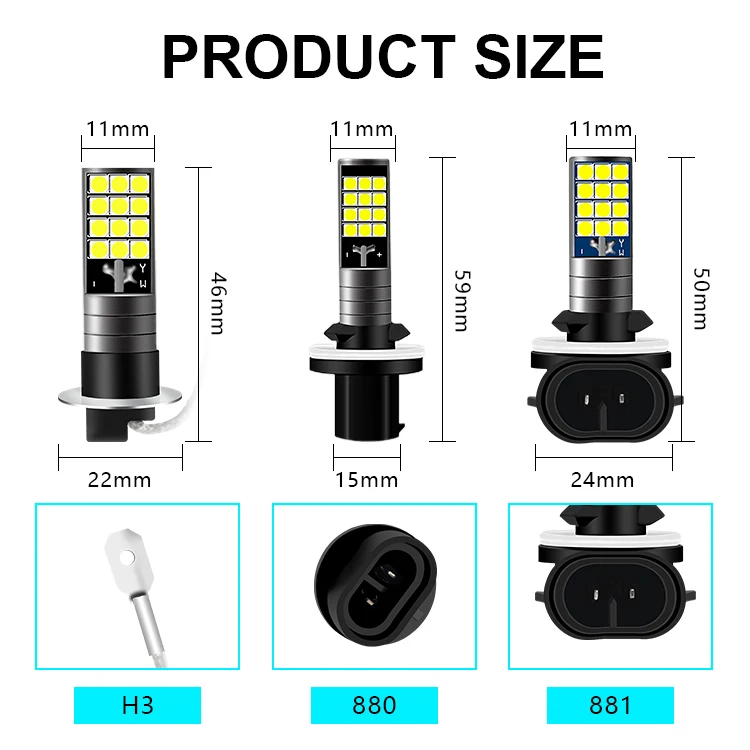 2pcs H3 H27 881 880 Fog Lights LED Bulb Super Bright Car Fog Lights Day Driving Running Light 12V 6000K White Blue Yellow Green led bulb led fog light led light