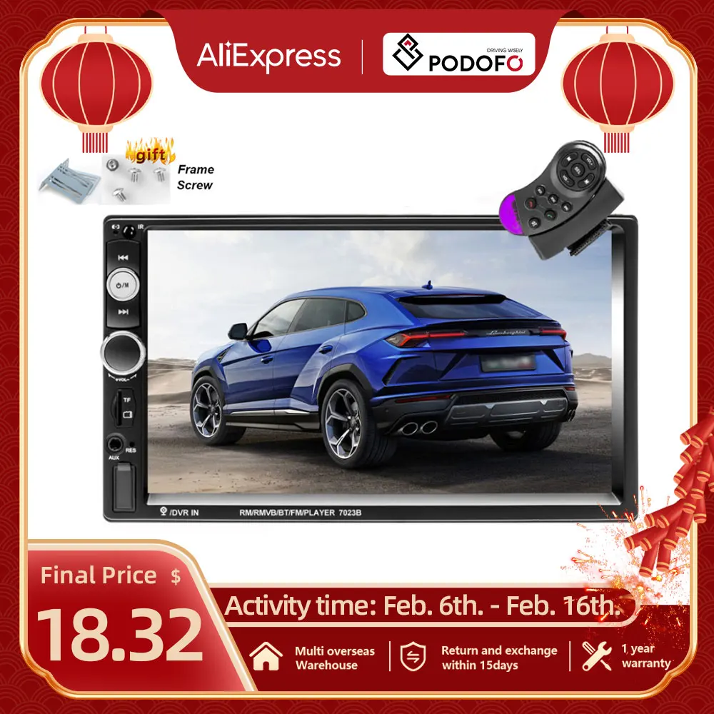 Podofo 2 Din Autoradio 7 "Bluetooth Stereo 2Din Video Multimedia Player Autoradio Touch Screen Auto Radio Per Universale Vw Kia
