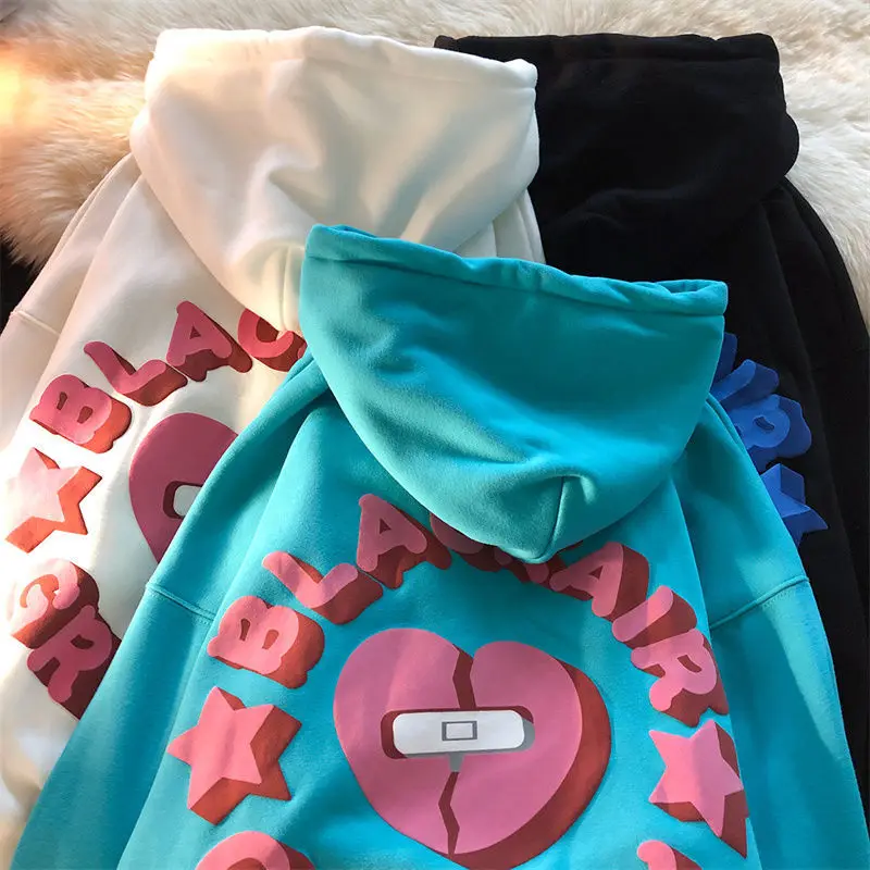 

High Street Fashion Letter Graphic Hoodies Cotton Winter Oversized Sweatshirt Men Women Aesthetic Y2K Top Casual Loose Harajuku