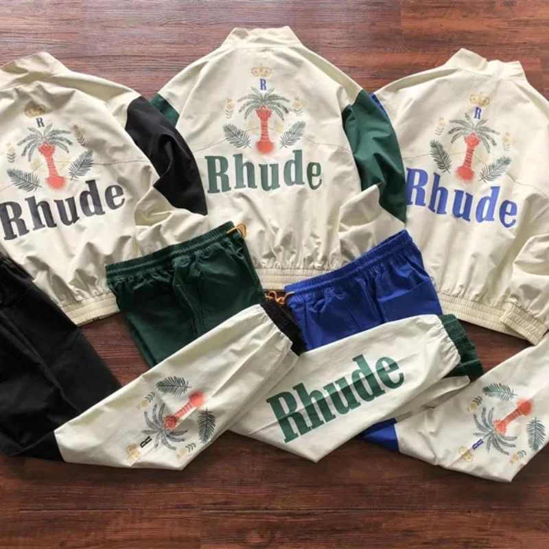 

RHUDE High Street Tide Coconut Colour Blocking Hip Hop Zip Jacket Best Quality Mens Womens Trendy Sports Jacket