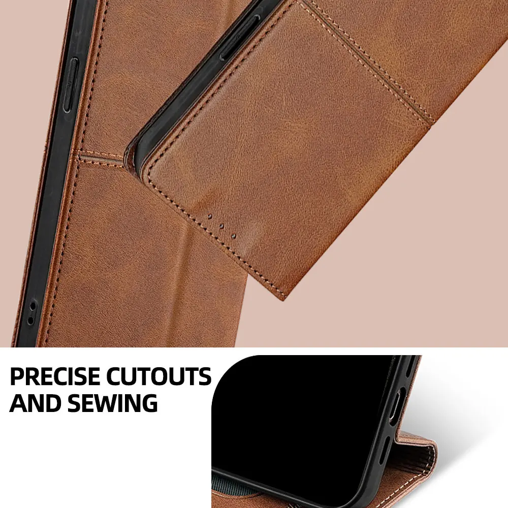 Enhanced Magnetic Leather Phone Case with Fall Prevention - Flip Book Cover