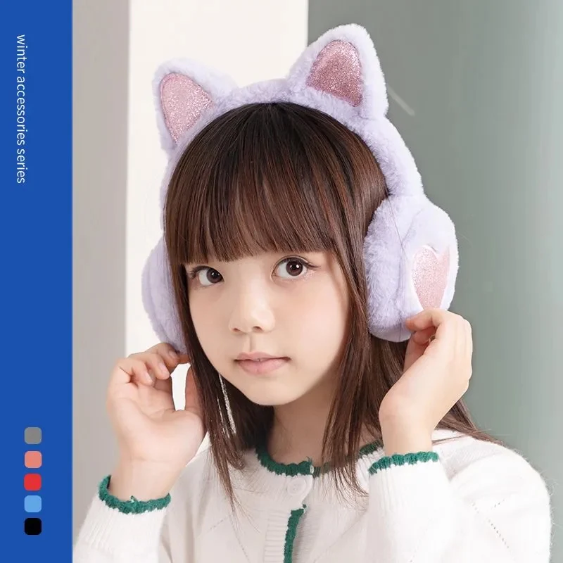 Plush Winter Warm Ear Earmuffs Glitter Cat Ear Warmers Heart Fur Hang Cover Women Girl Earflap Cold Protection Muffs hair accessories cat ear warmers