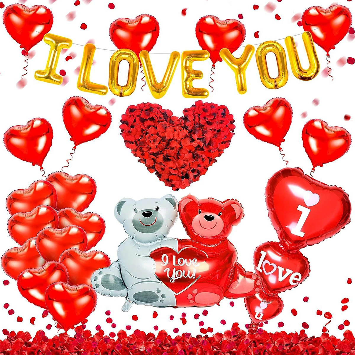 

Valentines Day Love Bear Balloons Red Heart Balloon Silk Rose Petals Flower Decoration Wedding Anniversary Supplies