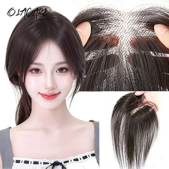 Parrucchino con frangia e parte centrale, liscio, invisibile, dall'aspetto naturale, senza cuciture, voluminoso, in capelli sintetici, per donna, per uso quotidiano