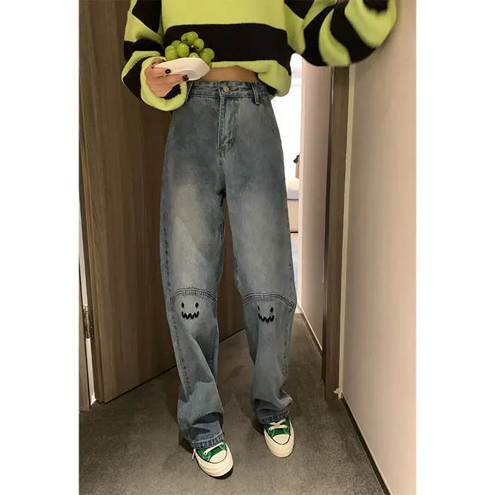 jeans pant Embroidered Jeans Woman Harajuku Vintage Streetwear Loose High Waisted Jeans Casual Grunge Straight Women Clothing Y2k Pants american eagle jeans