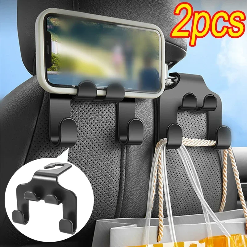 Multifunctional Car Seat Back Hook Double Head Phone Hanger Headrest Hanging Bag Storage 1/2pcs
