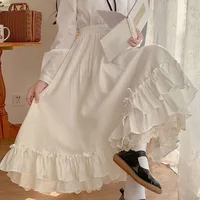 Japanese ruffles pleated skirt woman sweet high waist loose Ankle-length skirts women college style black patchwork A-line skirt - Image 5