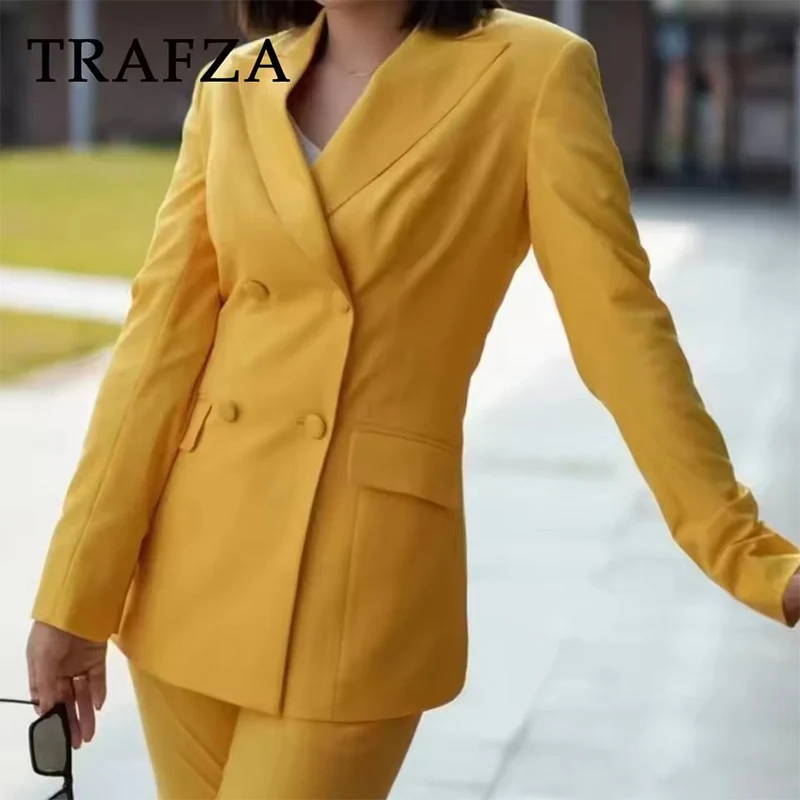 2025 New Fashion Women Pants Two-Piece Set Women Elegant With Shoulder Pads Top+ Wide-Leg Pants 2 Pieces Sets Elegant Women Suit