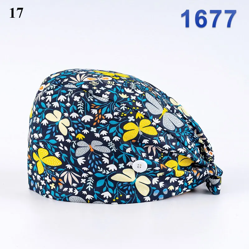 ski beanie Unisex Cotton Adjustable Scrubs Hats Floral Print Medical Caps Dental Clinic Work Hats Tieback Elastic Pet Grooming Nursing Cap winter cap