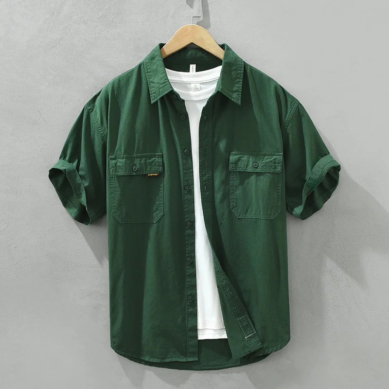 YASUGUOJI New summer Retro Male Cargo Shirt Jacket men print Cotton Light  Casual Work Safari Style