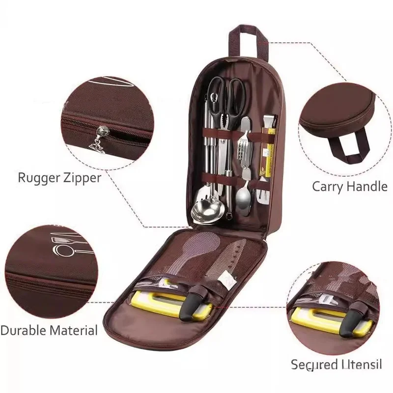 New Outdoor Camping Cookware Storage Bag Cooking Utensil Organizer Kitchen Ware Container Bag Portable Picnic Tableware Pouch
