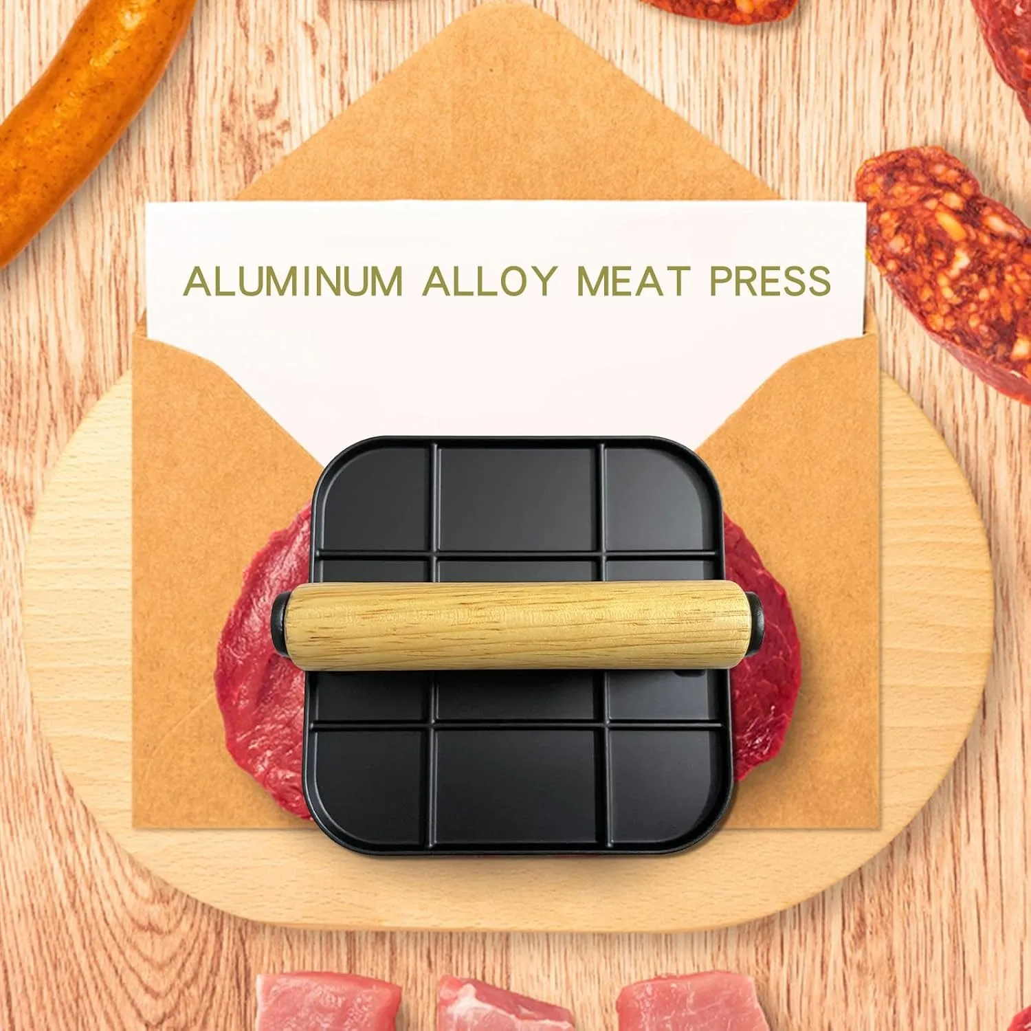 Burger Meat Press Aluminum Alloy Cast Iron Round 6.3inch Bacon Grill with Wood Handle burger press burger maker
