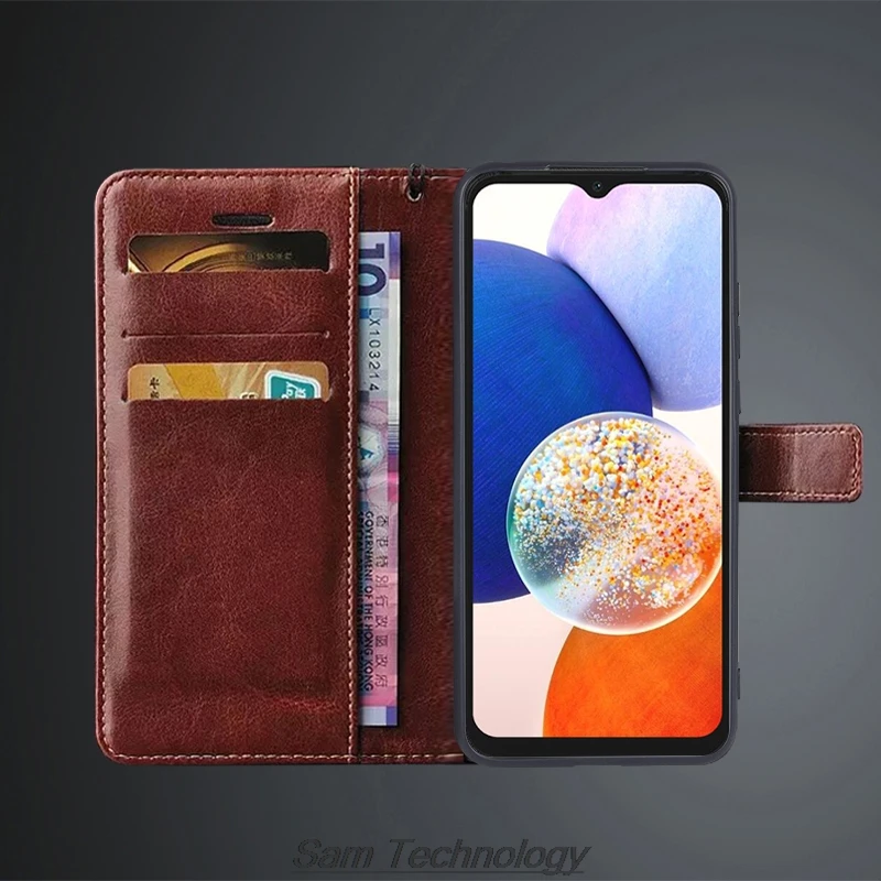 Premium PU Leather Flip Wallet Phone Case - Card Holder Cover in Retro Design