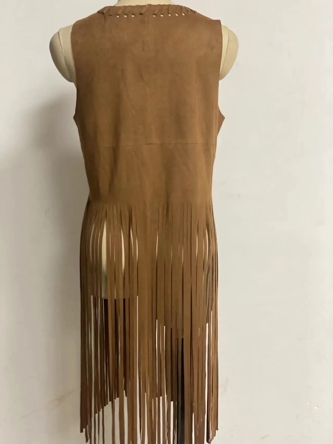 New Women's Suede Cardigan Waistcoat Suede Long Fringe Cape Tassels Open Front Hollow Hole Design Fashion Hippie Outerwears